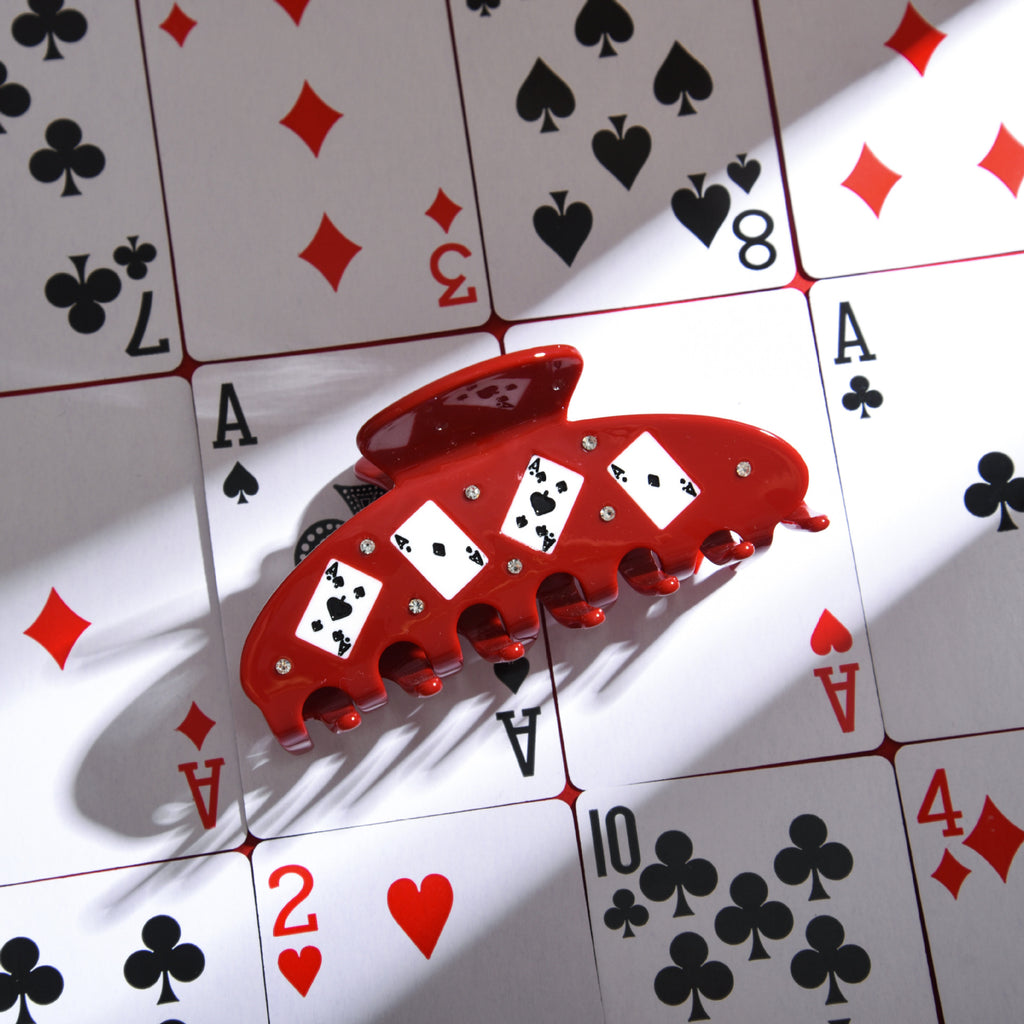 Red Playing Card Hair Claw Clip with Rhinestones - view 1