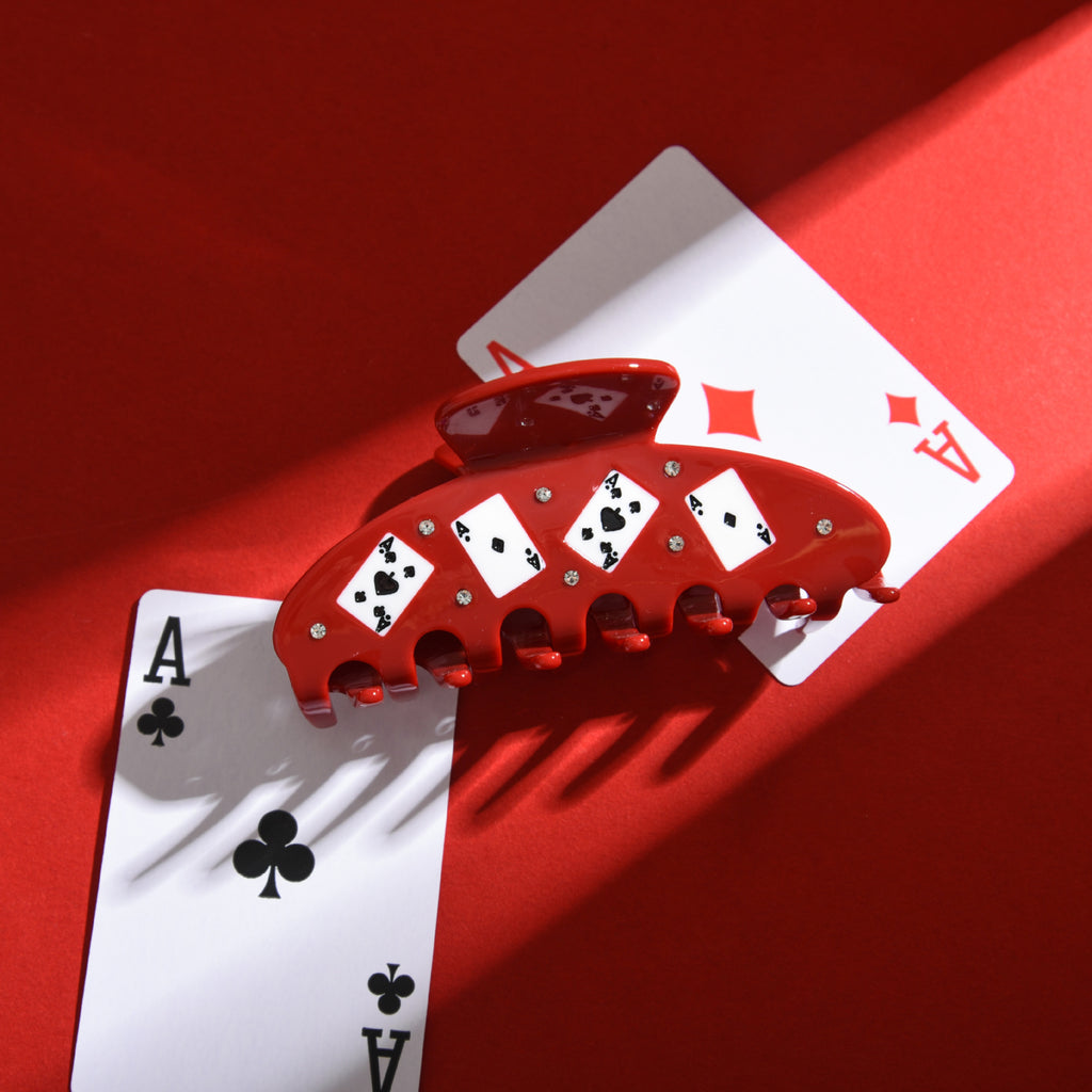 Red Playing Card Hair Claw Clip with Rhinestones - view 2