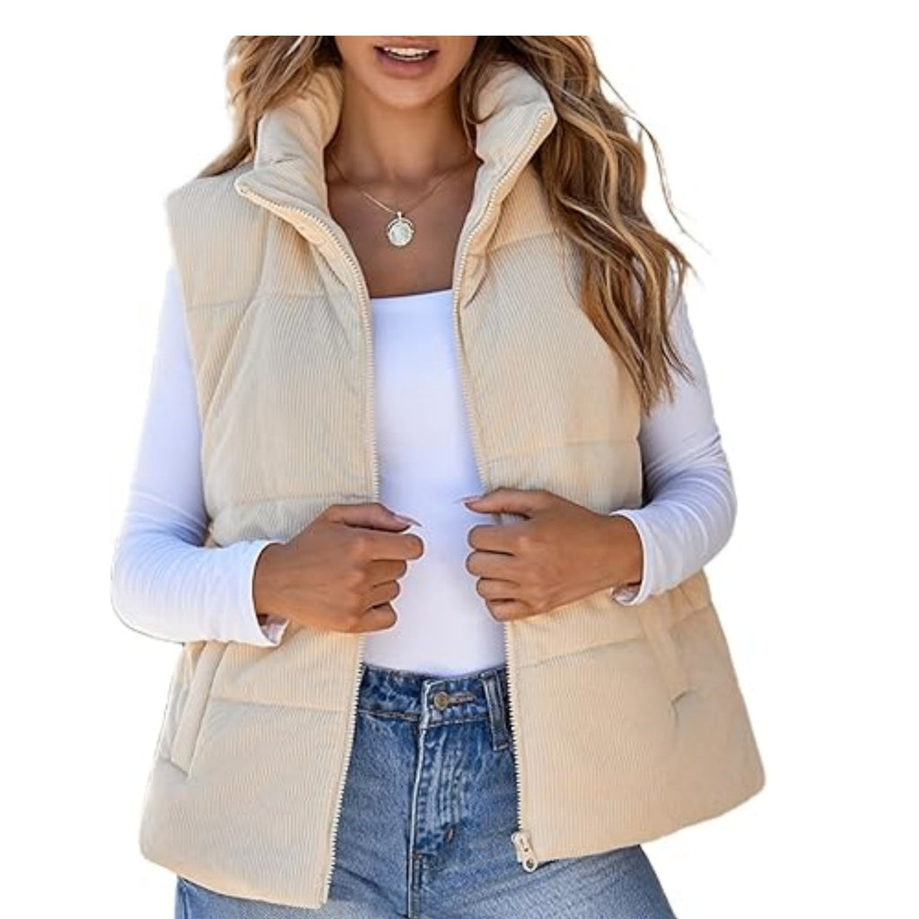 Cropped Puffer Vest With Stand Collar - white