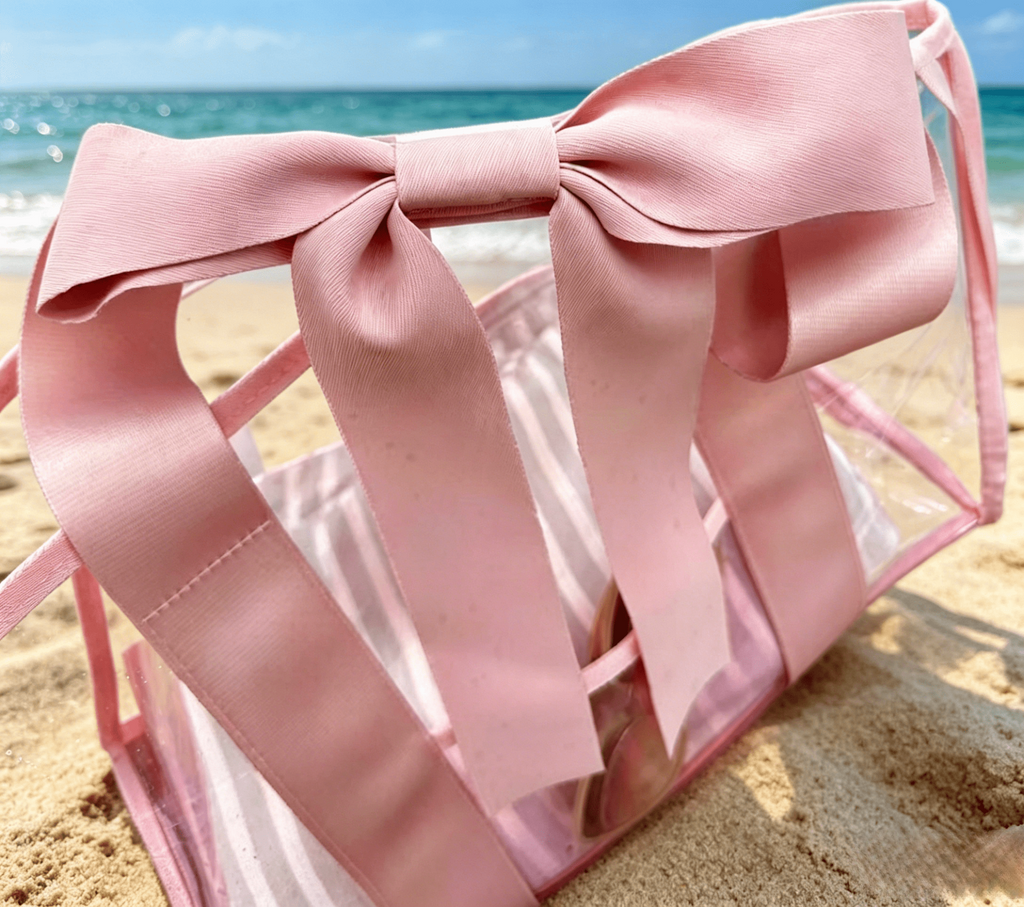 Transparent Beach Tote With Ribbon Ties - Pink - 1