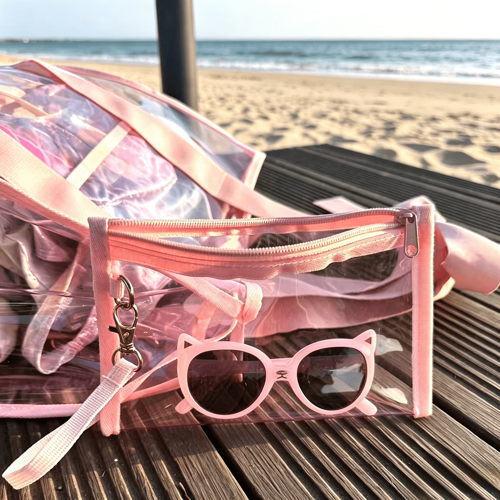 Transparent Beach Tote With Ribbon Ties - Pink - 2