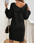Back Bow Slouchy Knit Mini Dress - Black