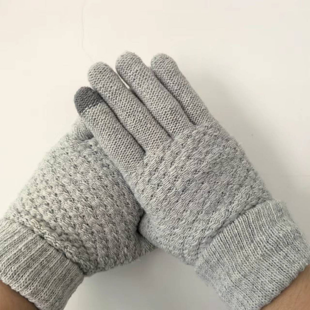 Waffle Knit Gloves With Touch Tips - LightGray