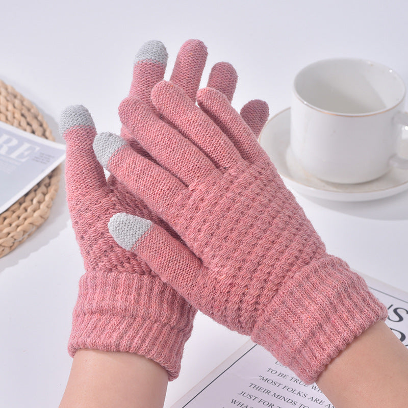 Waffle Knit Gloves With Touch Tips - Pink