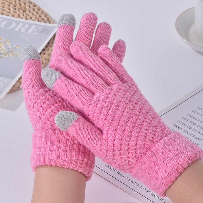 Waffle Knit Gloves With Touch Tips - Rose