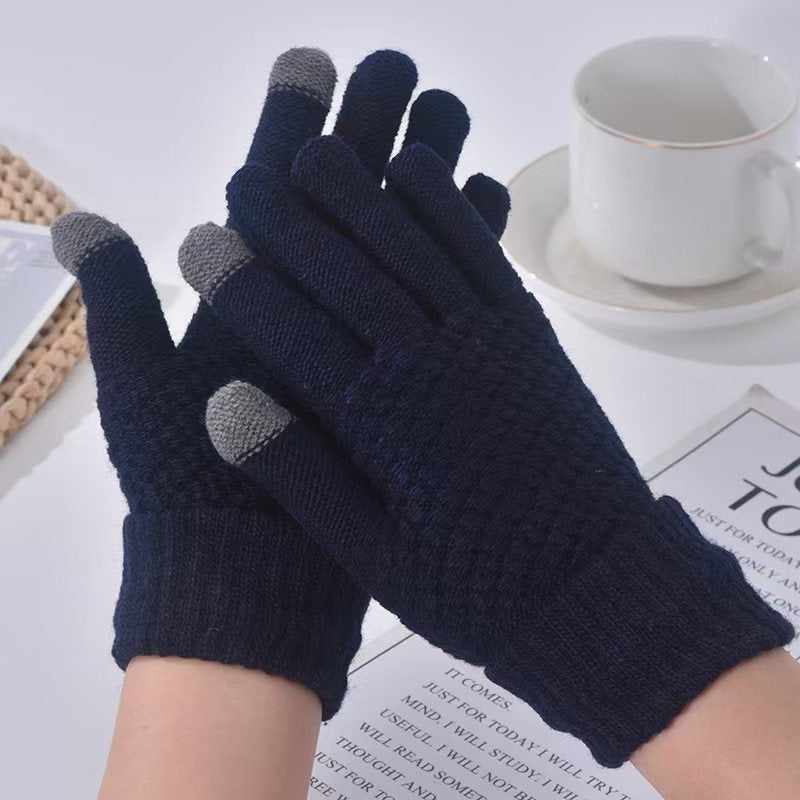 Waffle Knit Gloves With Touch Tips - navy