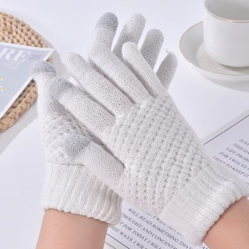 Waffle Knit Gloves With Touch Tips - white
