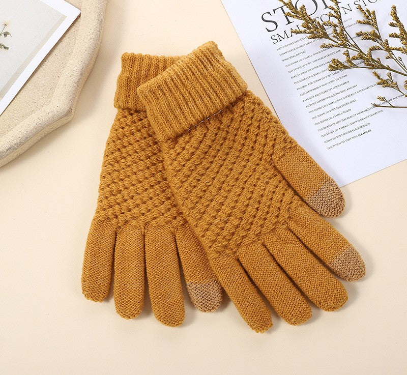 Waffle Knit Gloves With Touch Tips - yellow