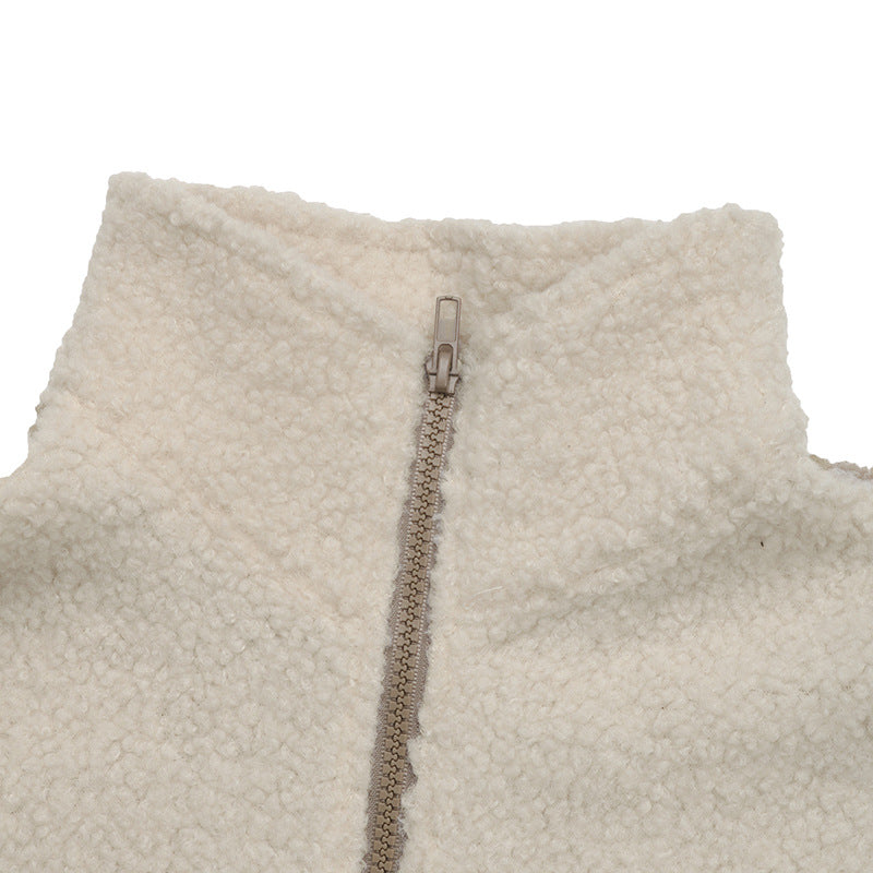 Color Block Sherpa Half Zip Sweatshirt - Apricot - 7