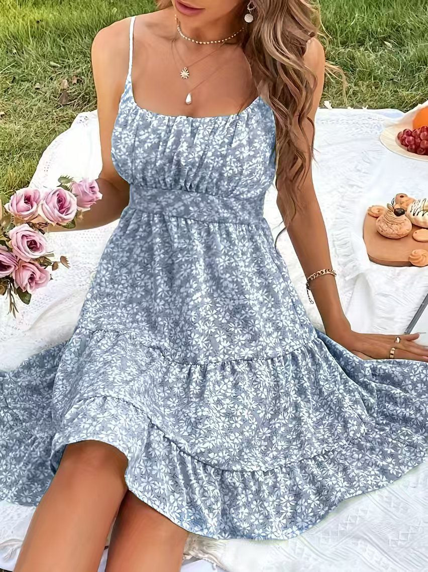 Smocked Floral Mini Dress With Tiered Ruffle Hem