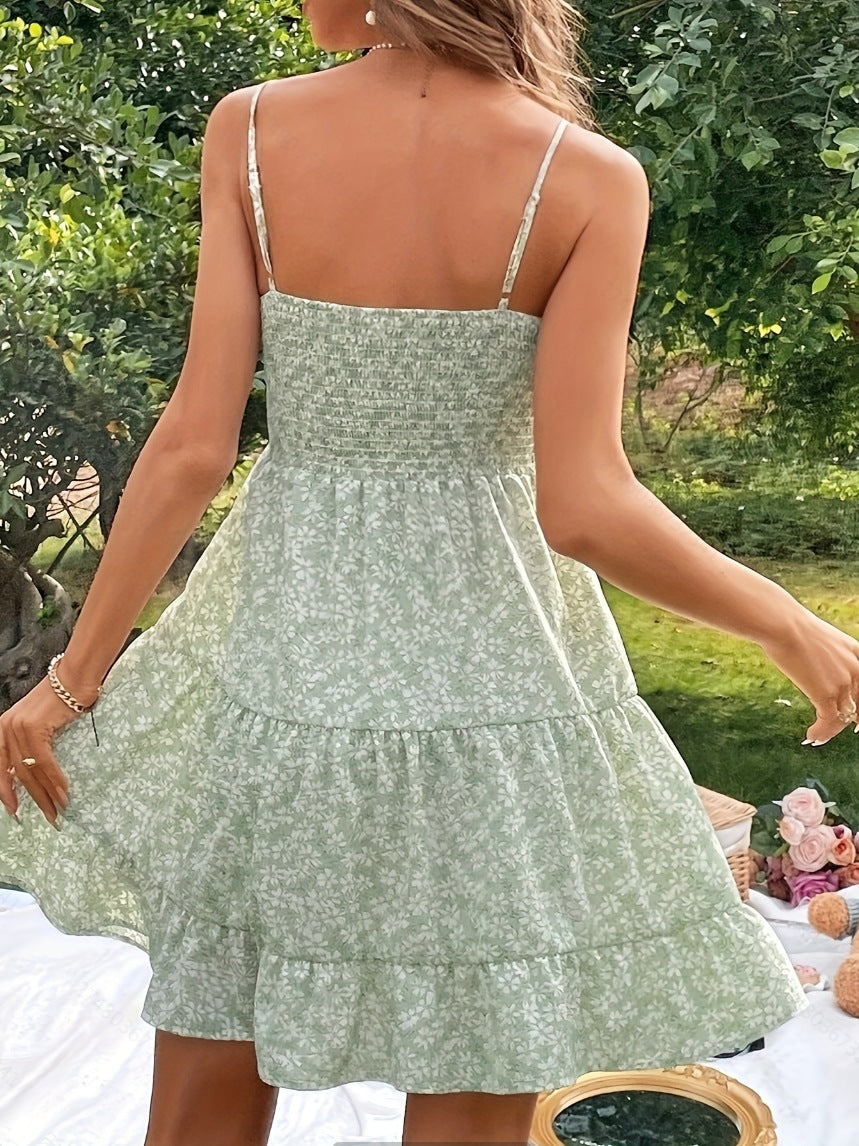 Smocked Floral Mini Dress With Tiered Ruffle Hem - view 1