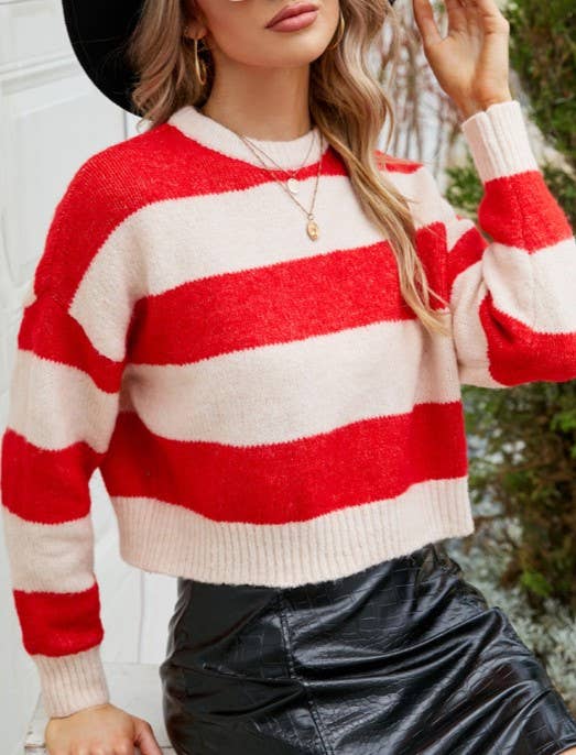Wide Rugby Stripe Cropped Knit Sweater