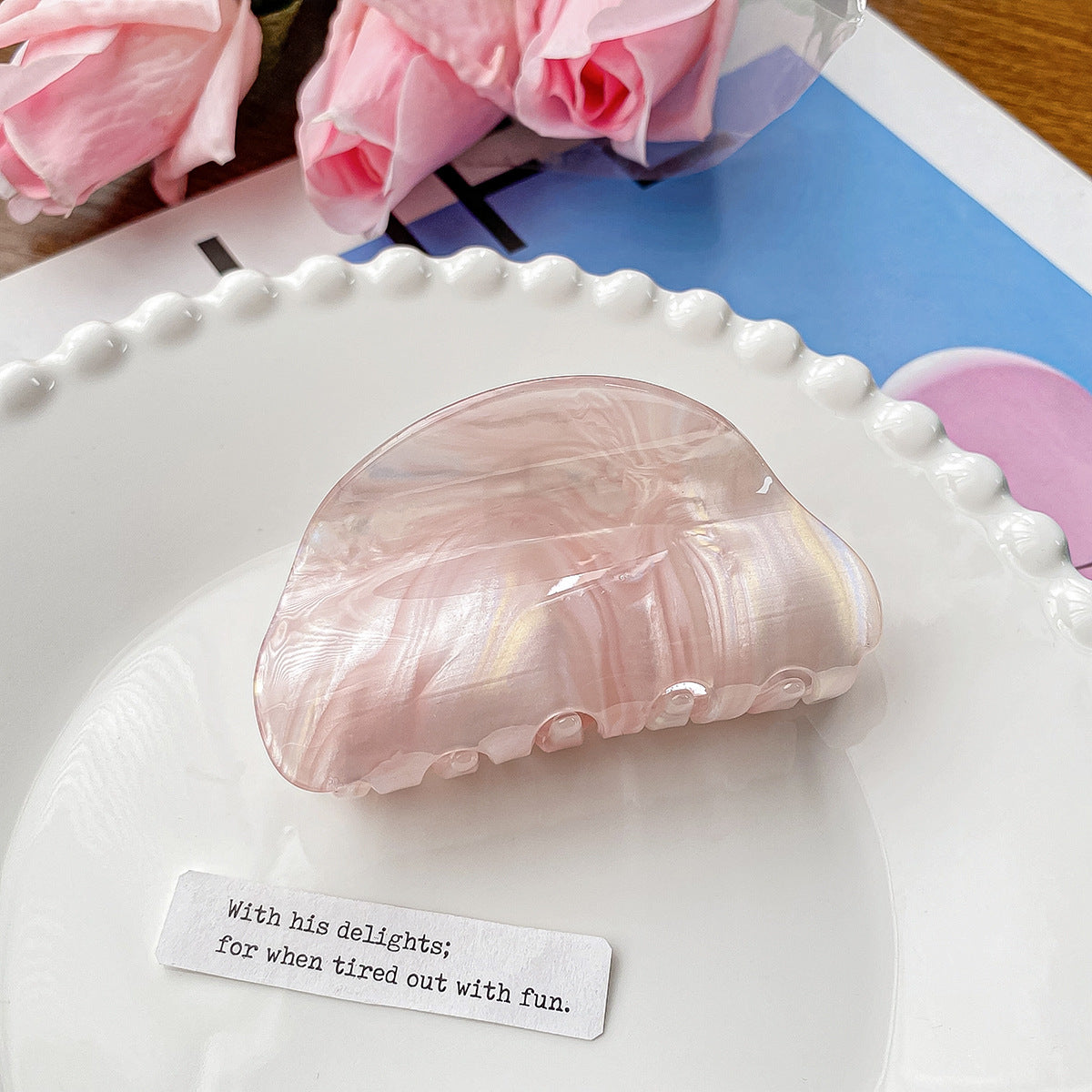 Translucent Marble Half Circle Claw Clip - Pink