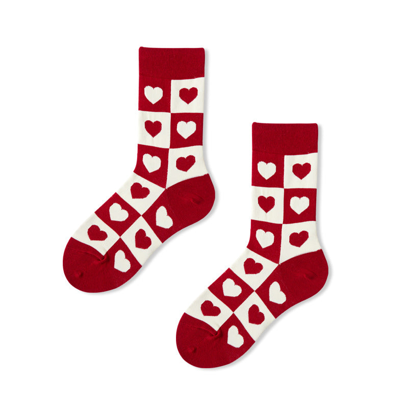Heart Checkerboard Jacquard Crew Socks - Love - 1