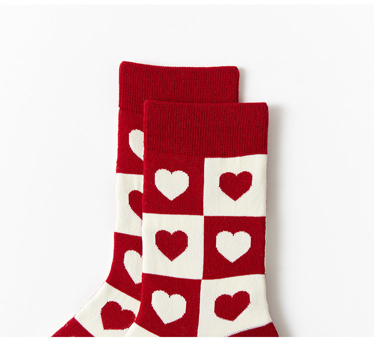 Heart Checkerboard Jacquard Crew Socks - Love - 2