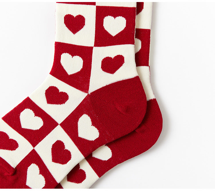 Heart Checkerboard Jacquard Crew Socks - Love - 3