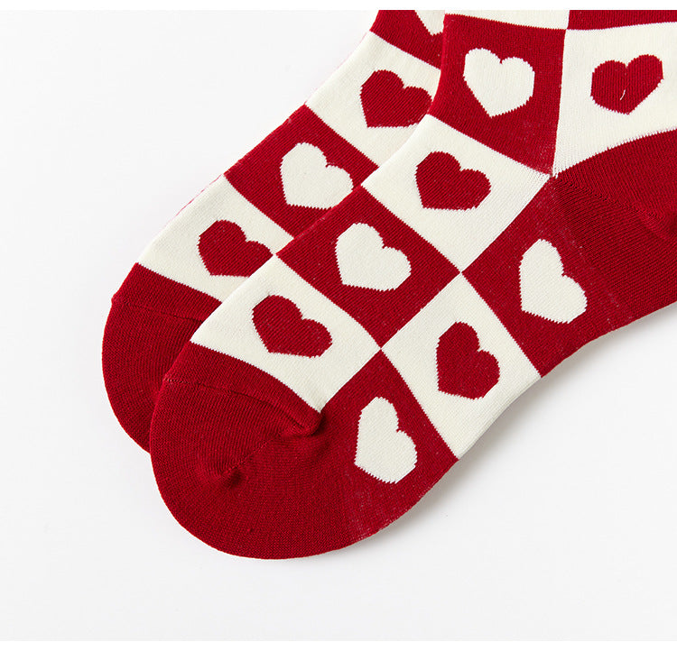 Heart Checkerboard Jacquard Crew Socks - Love - 4