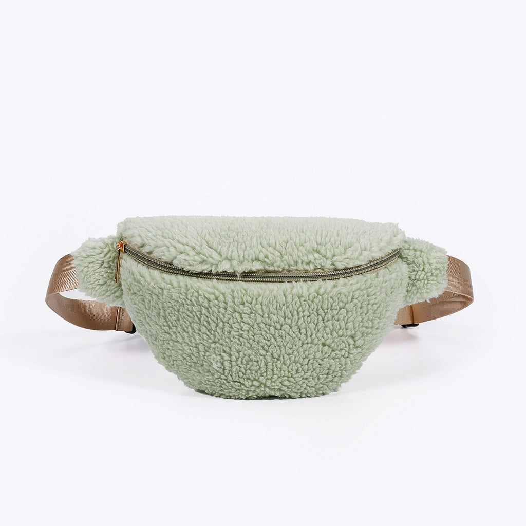 Teddy Sherpa Crossbody Sling Bag - Sage Green