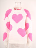 Colorblock Heart Intarsia Knit Sweater - White