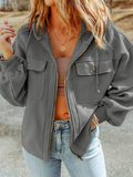 Oversized Zip Up Fleece Hooded Jacket - grey