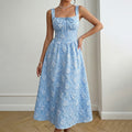 Floral Jacquard Square Neck Midi Dress - Blue