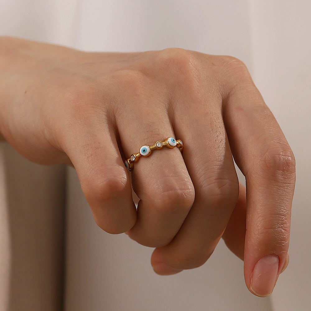 Evil Eye Stone Band Ring - Gold
