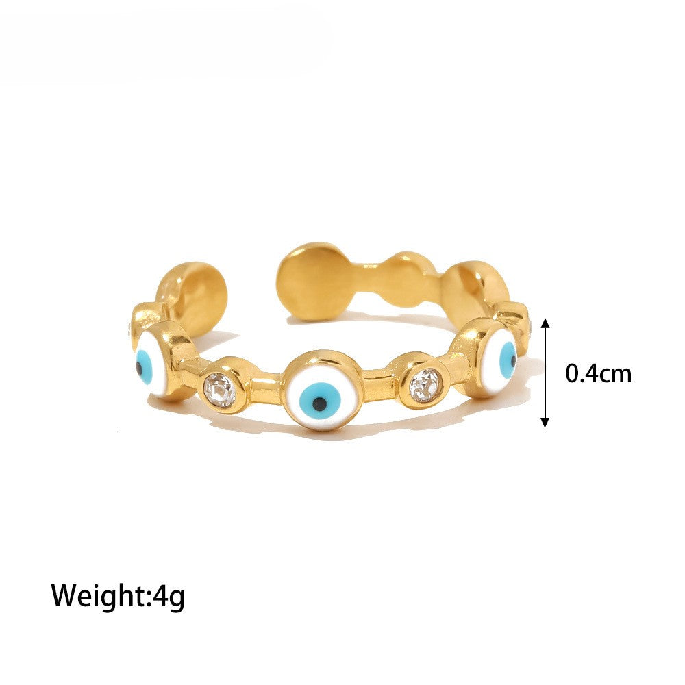 Evil Eye Stone Band Ring - Gold - 1