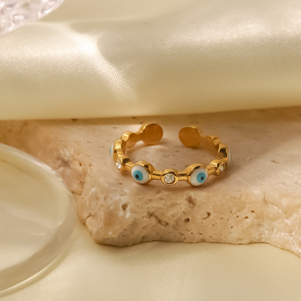 Evil Eye Stone Band Ring - Gold - 2