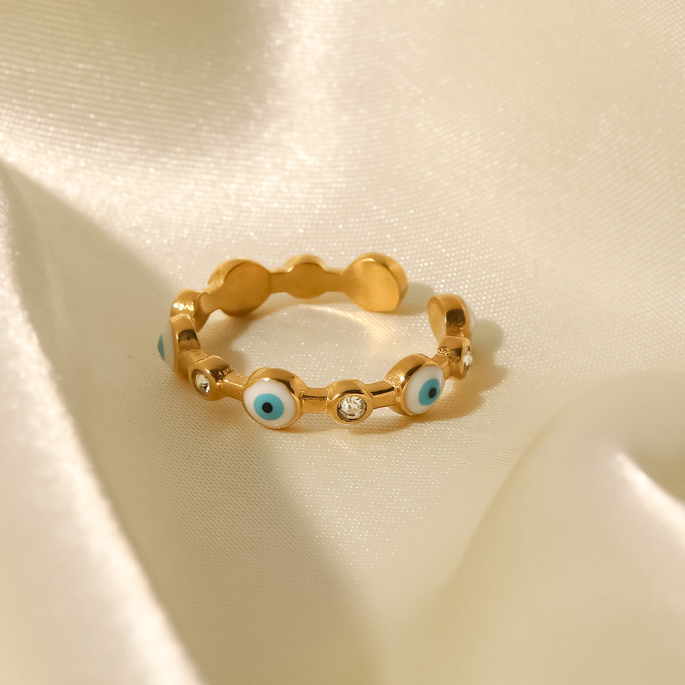 Evil Eye Stone Band Ring - Gold - 3