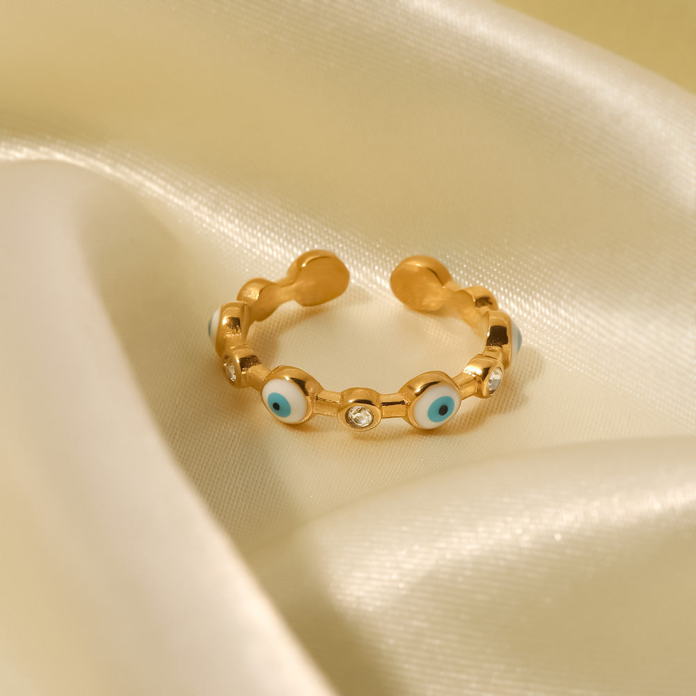 Evil Eye Stone Band Ring - Gold - 4