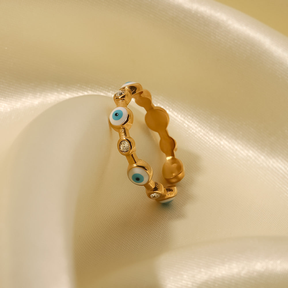 Evil Eye Stone Band Ring - Gold - 5