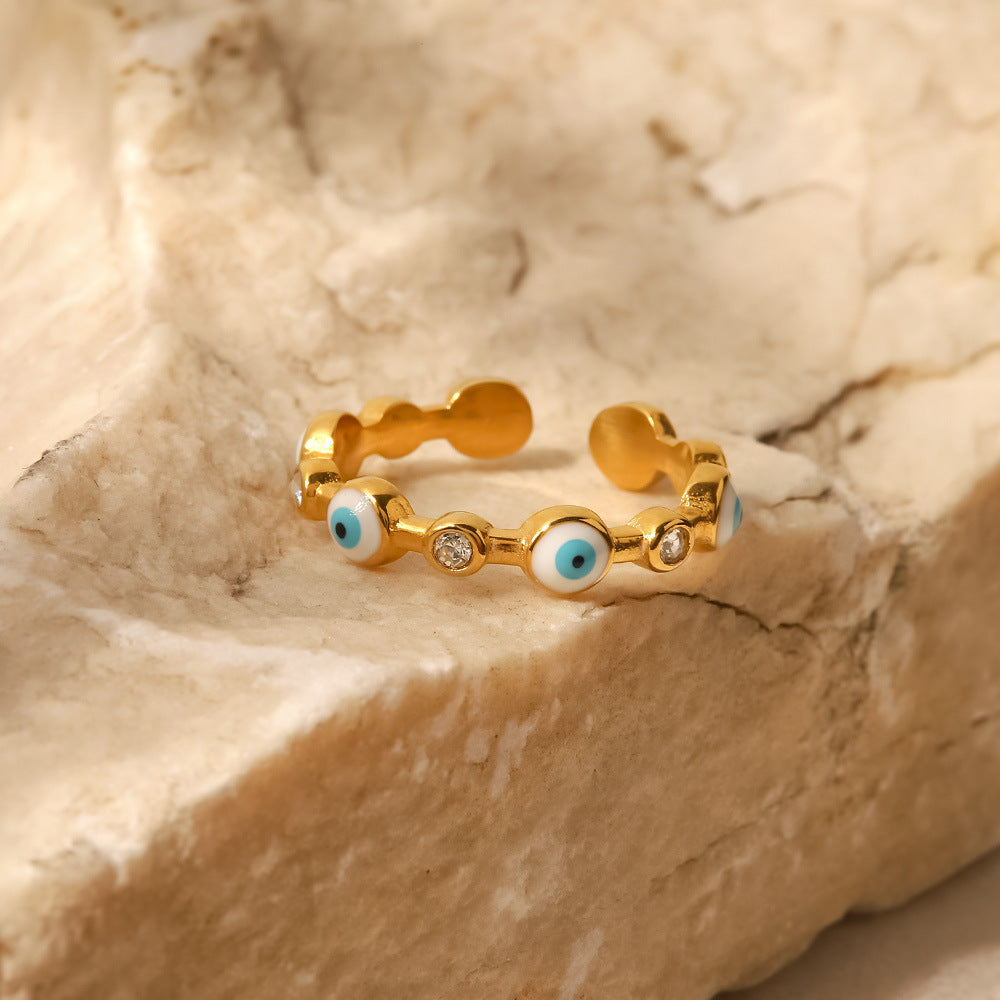 Evil Eye Stone Band Ring - Gold - 6