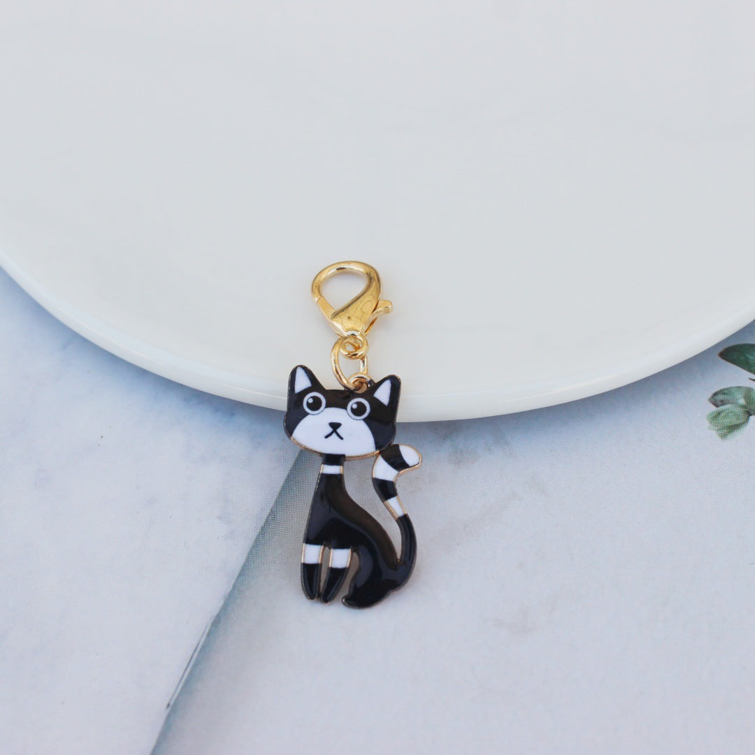 Enamel Cat Bag Charm Keychain - Black