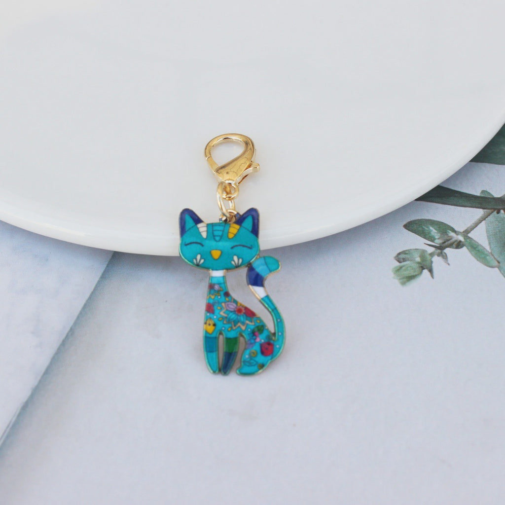 Enamel Cat Bag Charm Keychain - Blue