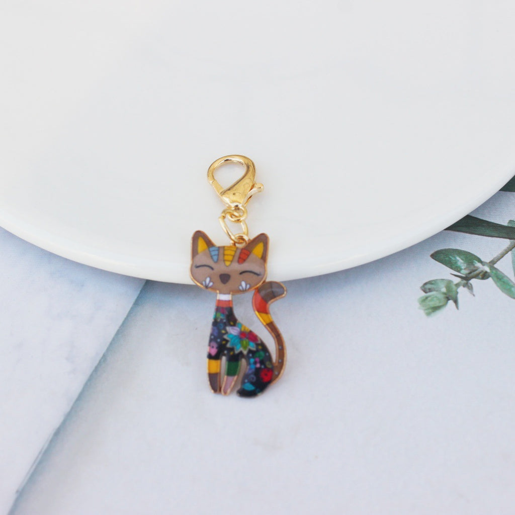 Enamel Cat Bag Charm Keychain - Brown
