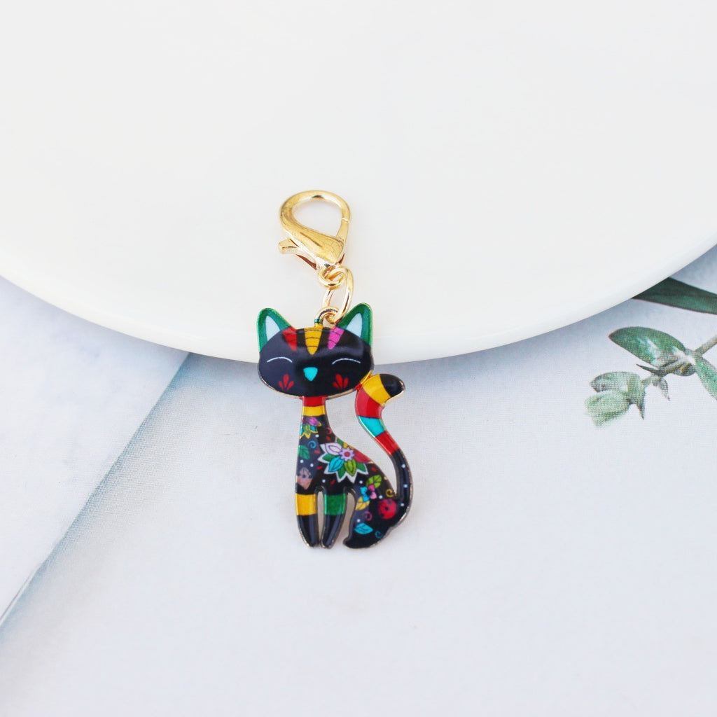 Enamel Cat Bag Charm Keychain - Colorful