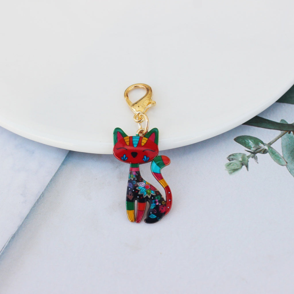 Enamel Cat Bag Charm Keychain - Red