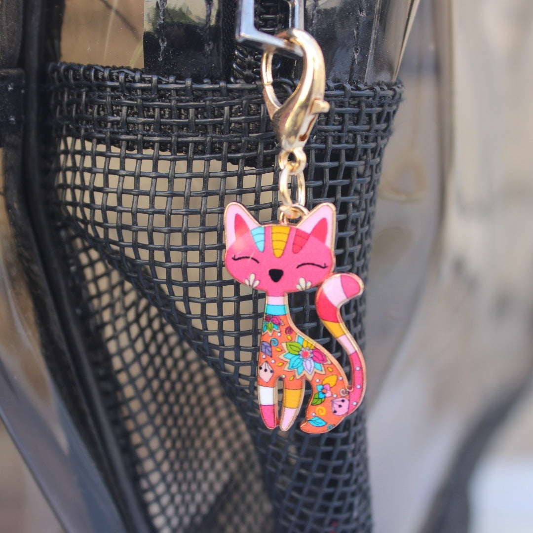 Enamel Cat Bag Charm Keychain - Rose