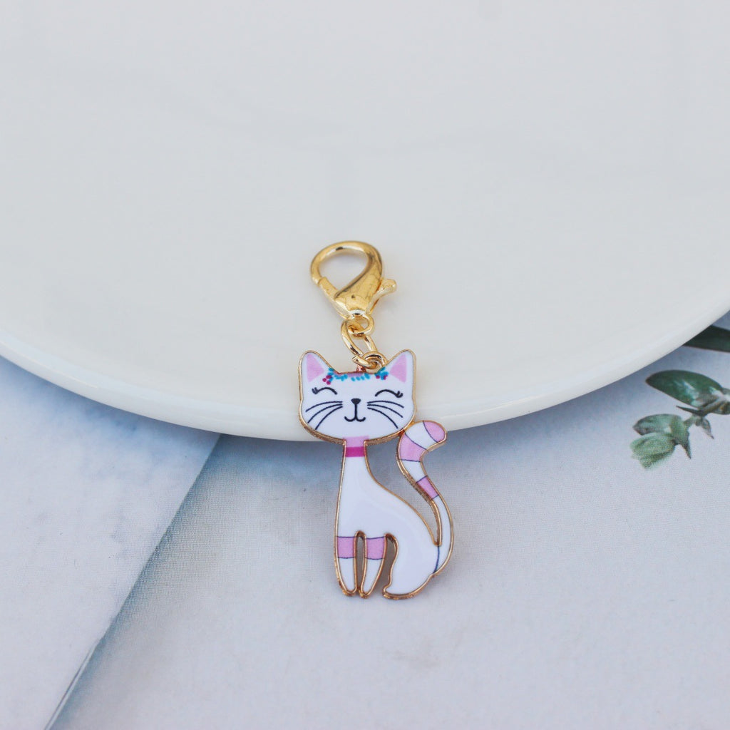 Enamel Cat Bag Charm Keychain - White