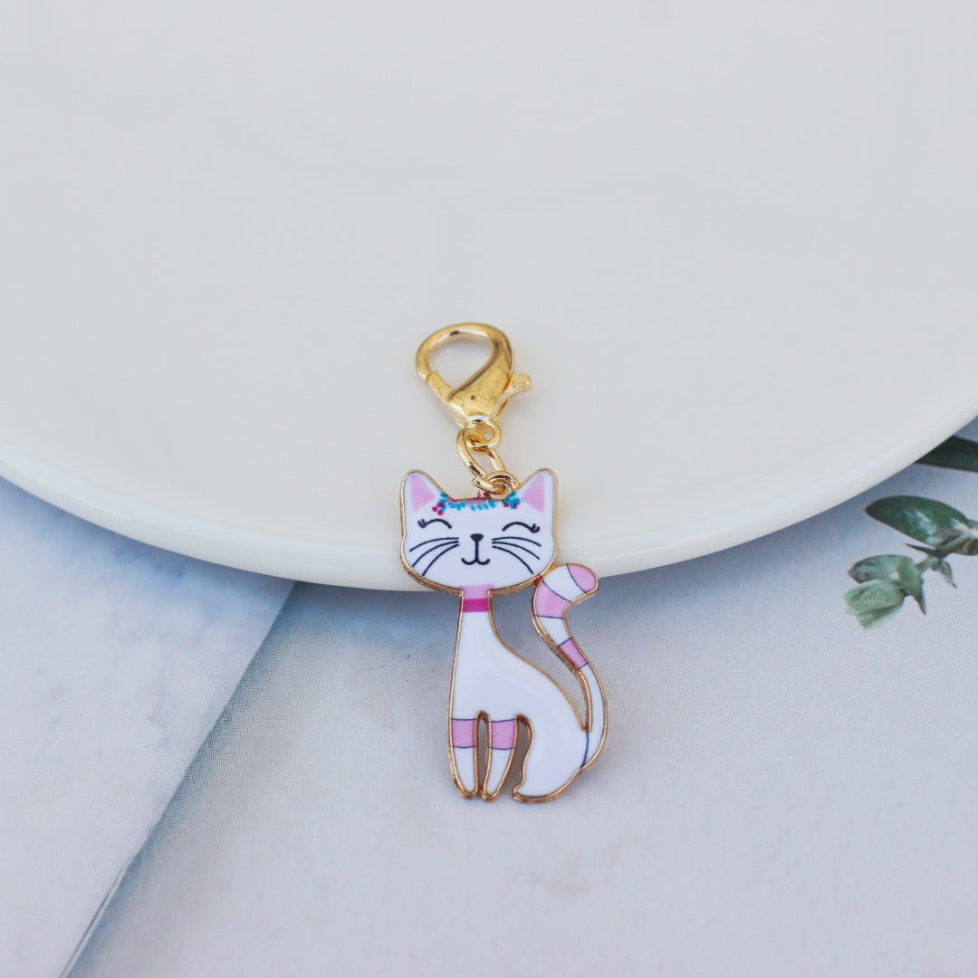 Enamel Cat Bag Charm Keychain - White