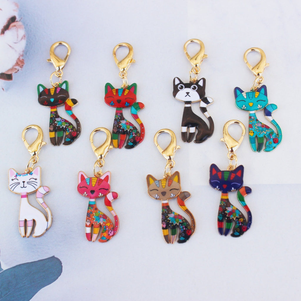 Enamel Cat Bag Charm Keychain