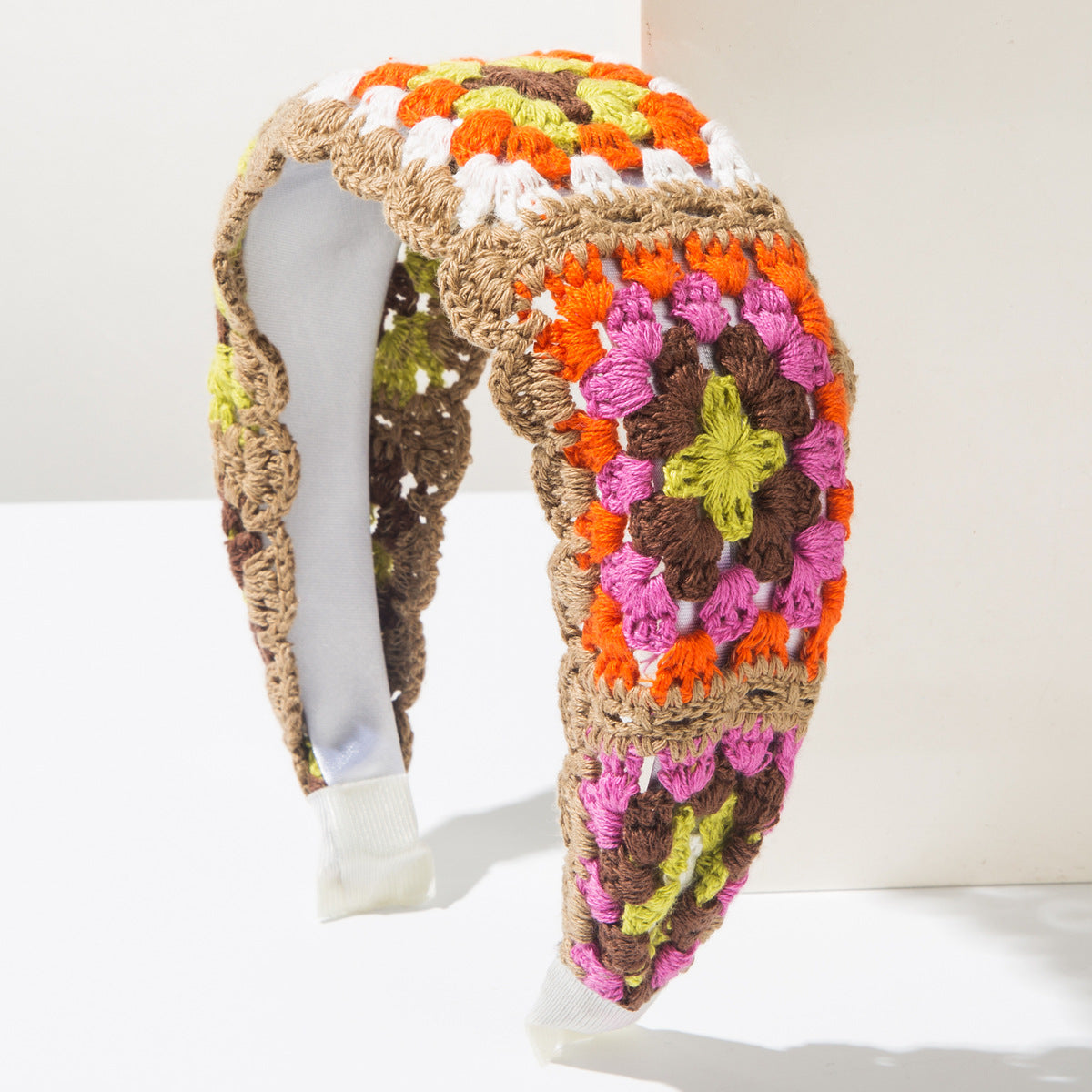 Boho Granny-Square Crochet Headband - Coffee