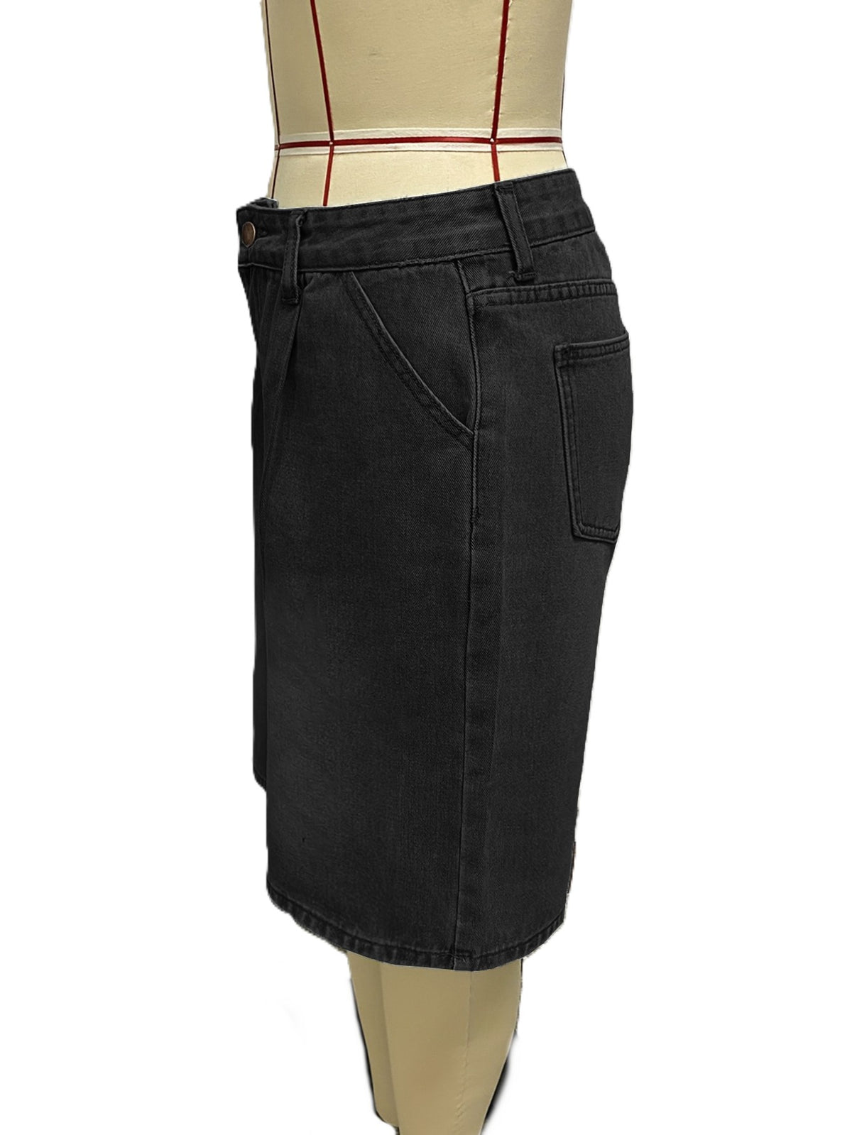 Faded Black Pleated Wide Leg Denim Shorts - Black - 1