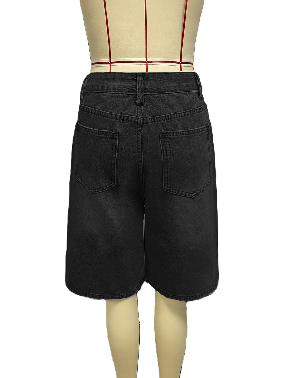 Faded Black Pleated Wide Leg Denim Shorts - Black - 2