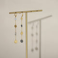 Two Tone Coin Disc Long Drop Earrings - Gold