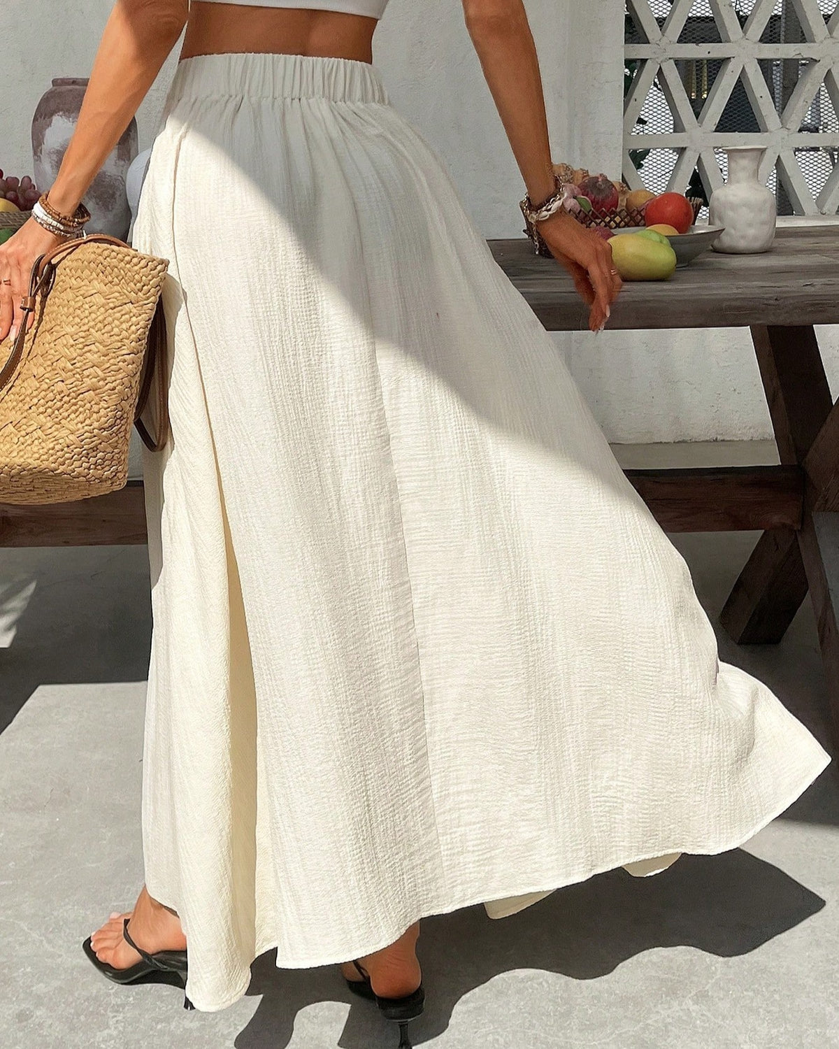 High Waist Maxi Skirt With Full Sweep - Apricot - 2