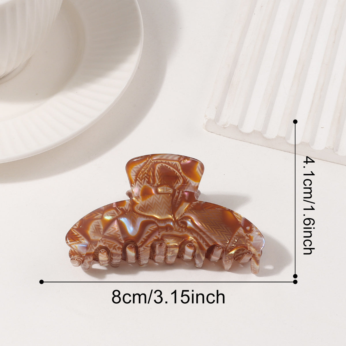Carved Texture Resin Hair Claw Clip - Brown