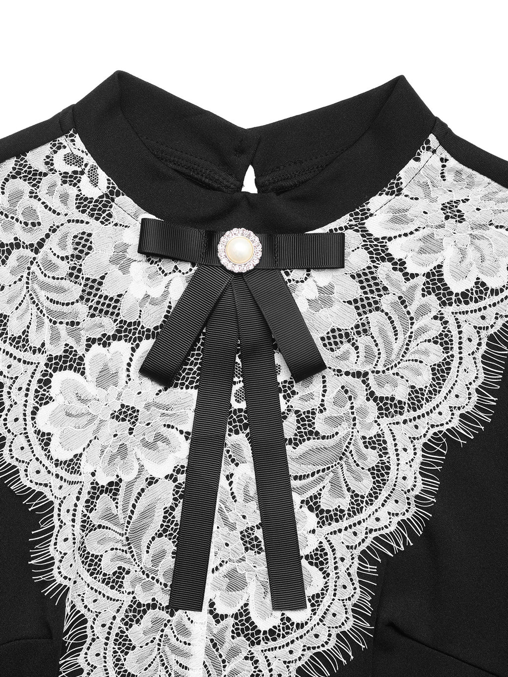 Lace Trim Tiered Mini Dress With Bow Brooch - Black - 3