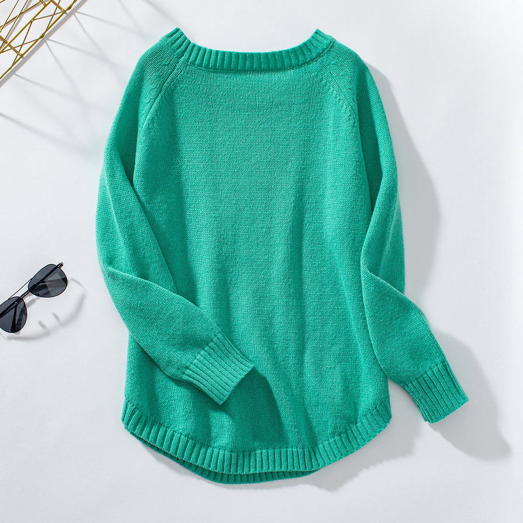 Cable Panel Button Shoulder Crewneck Sweater - Green - 1