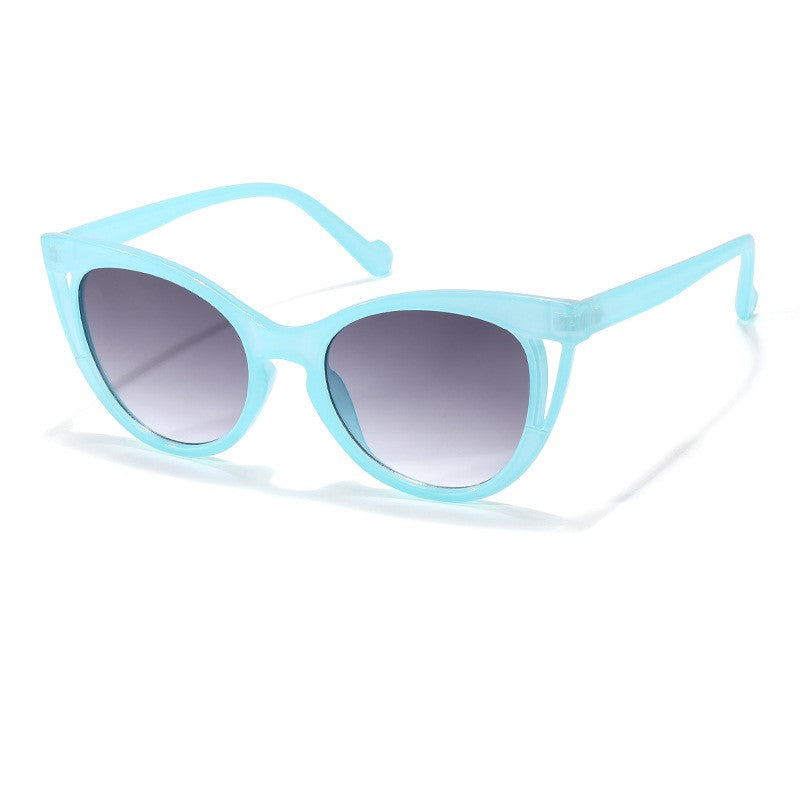 Rounded Cat Eye Gradient Lens Sunglasses - Blue